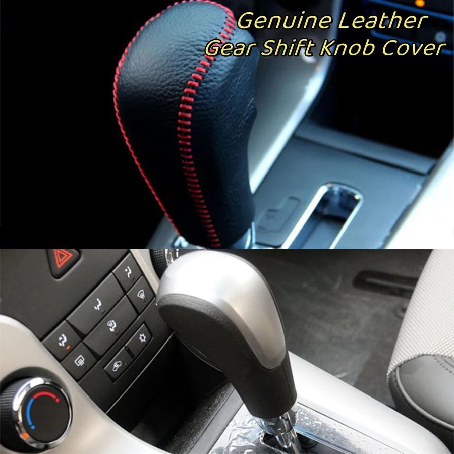 Leather Gear Shift Knob Cover For Chevrolet /Cruze Captiva 2013 2012 2011 Automatic Transmission Hand-stitched DIY Brake Cover