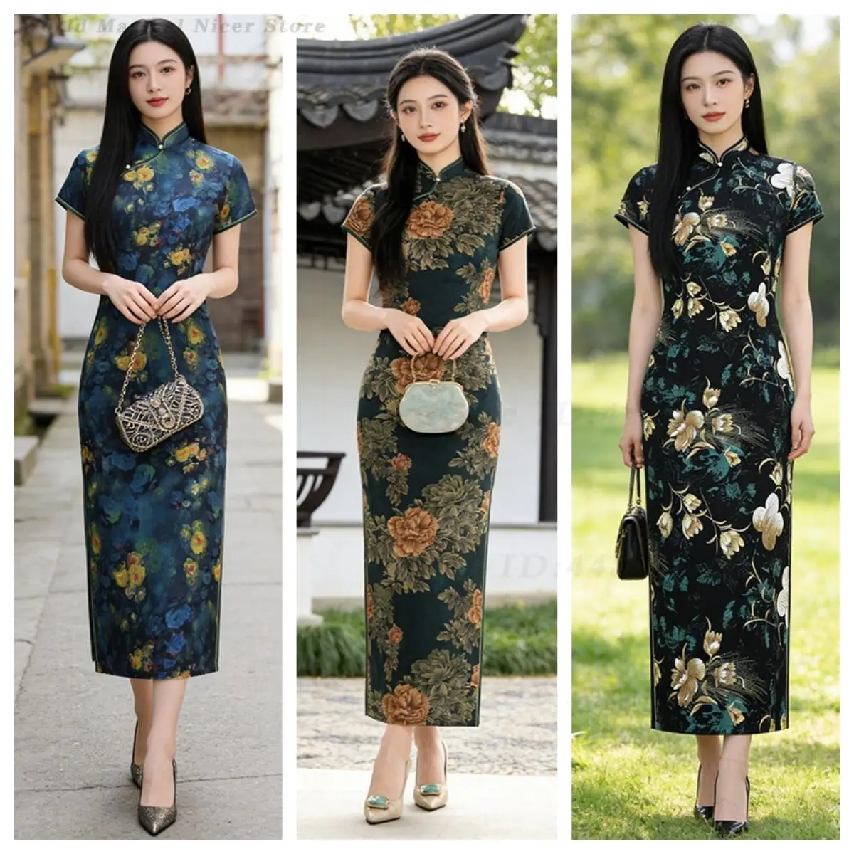 Chinese Style Figure-Flattering Mature Women Cheongsam Long Elegant Slim Daily Wear Modified Qipao Dress for Moms Sexy Vestidos
