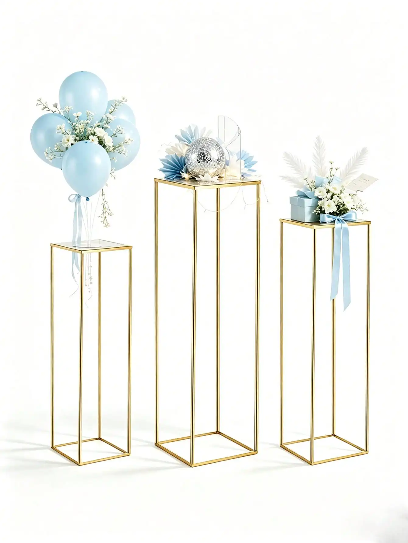 Set of 3 Cylinder Display Pedestal Stands with Square Bases, Multi‑Size Round Table Risers, Versatile Cake Display Stands for Wedding Reception, Birthday Party, Banquet & Event Table Centerpiece Decor