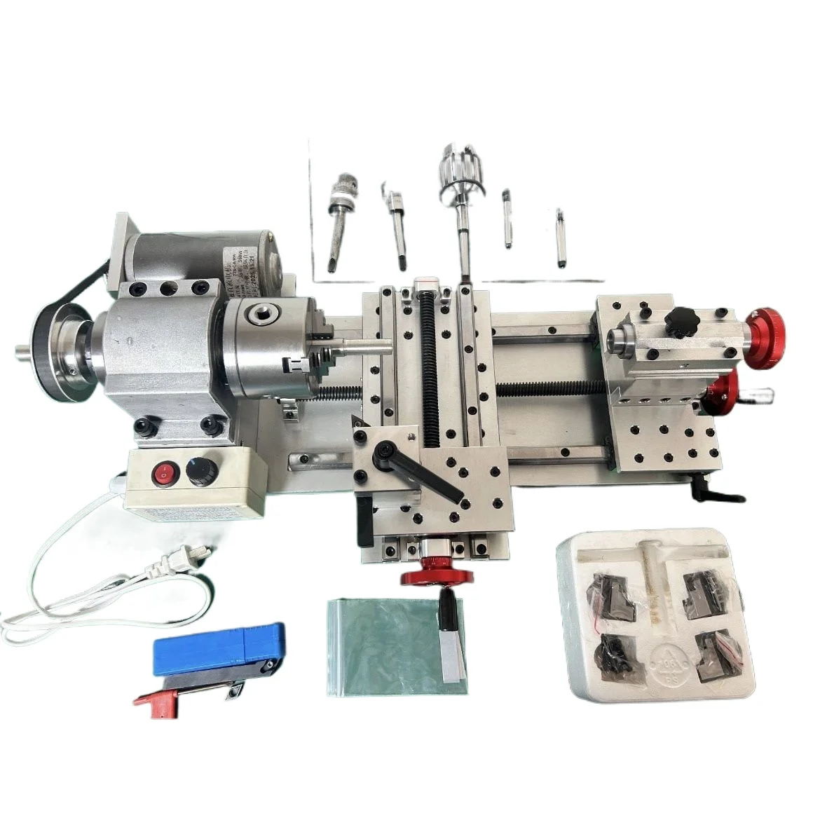 Mini Desktop Lathe With 16mm Spindle Bore DIY Metal Wood Turning Machine Full Accessory Kit For Hobby Work