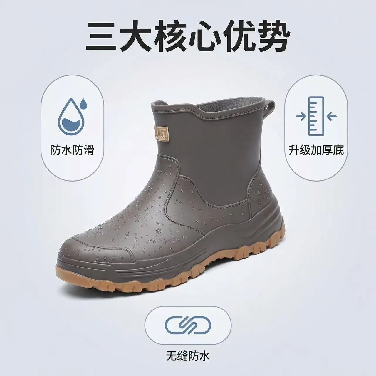 New anti slip and waterproof rain shoes for men, fashionable short tube autumn and winter cotton rain boots, work boots, rubber image 6