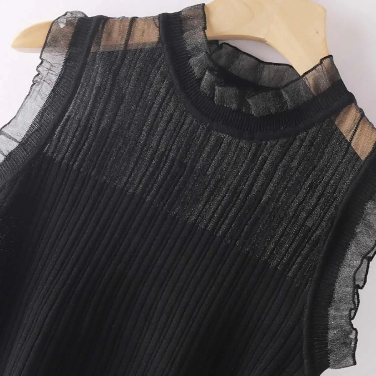 

Женский вязаный жилет Brand Outlet с кружевом, воротником-стойкой, в корейском стиле, прямого кроя, с вырезами, базовая модель, стандартный размер.