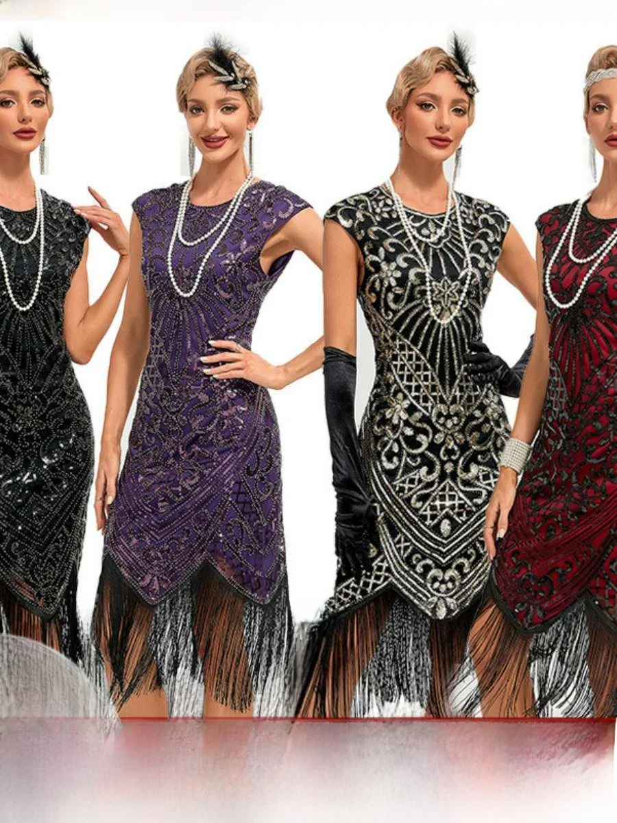 

Retro Embroidered Tassel Evening Dr Sparkling Sequins Net Skirt ort Sve Par Dr Large Size Cotail Celebration