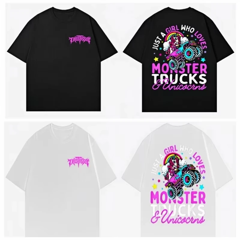 

Футболка из чистого хлопка с принтом единорога, мужской и женский комплект из двух предметов, повседневный и универсальный модный уличный комплект с короткими рукавами
