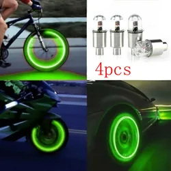 4pcs Green LED Wheel Lights Car Tire Valve Cap Neon Light Bulb Universal Car Motorcycle Bicycle Valve Cover Auto Exterior