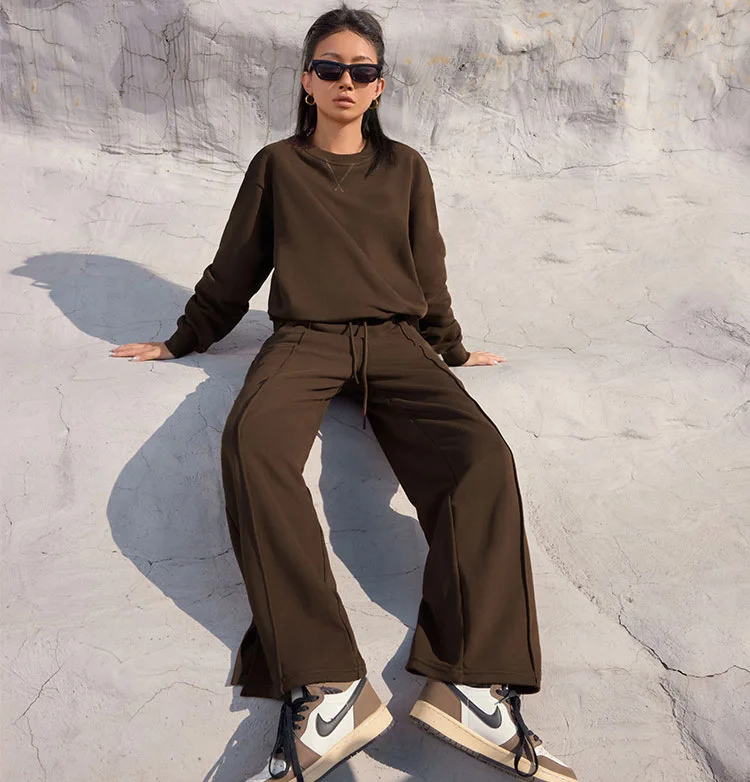 Fashion Two-piece Set Autumn And Winter Solid Color Round Neck Pullover Pants For Women\'s Fashion Casual Long Sleeved Hoodie Set
