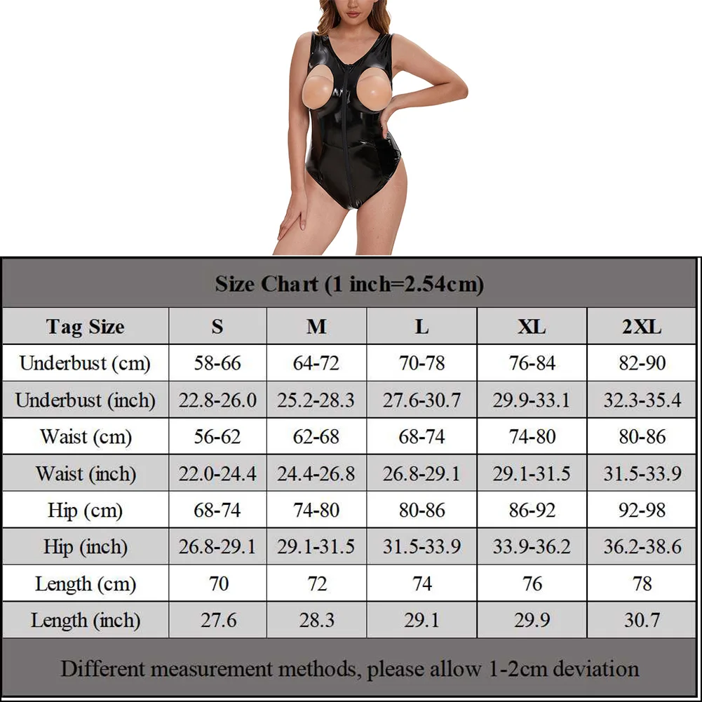 Women Sexy Lingerie Clubwear Black Leather Bodysuit Zip Open Crotch Shiny Leotard Glossy PVC Porn Temptatio Bodycon