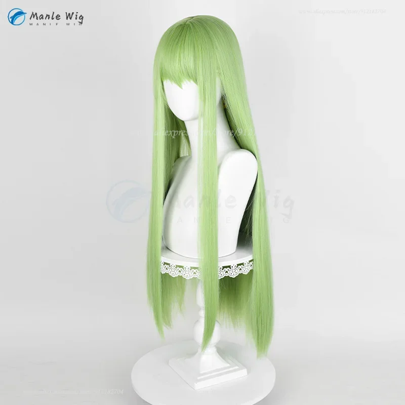 Enkidu-Peruca Cosplay Anime, Verde Reta, Longa, 80cm, C C Perucas Cosplay Sintéticas para Mulheres, Cabelo Resistente ao Calor, Tampão de Peruca