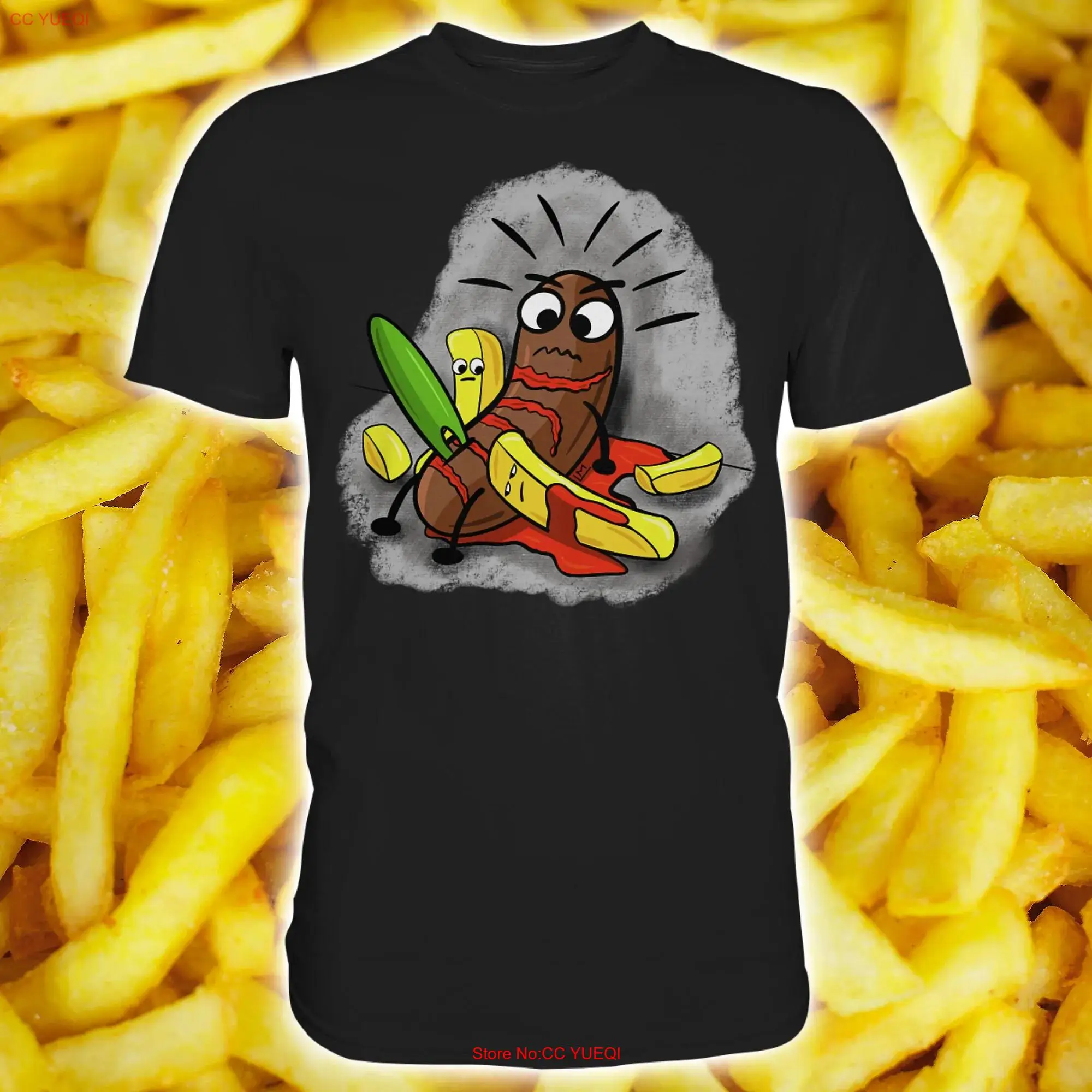 Currywurst Pommes frites Fritten Sarkasmus Ironie Schwarzer Humor T Shirt Lustiges long or short sleeves