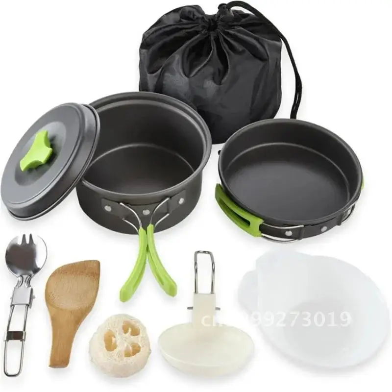 Camp-Kochgeschirr-Set, Camping-Kochset, tragbares Mess-Set, Rucksack-Ausrüstung mit antihaftbeschichteten Camping-Töpfen und Pfannen, zusammenklappbares Geschirr