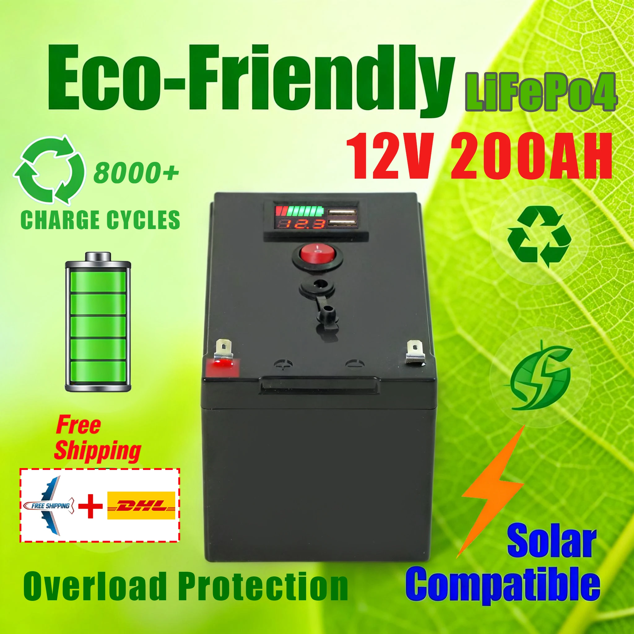 

12в ⚡️ Литиевая батарея Аккумулятор LiFePO4 емкостью 200 Ач с интеллектуальным BMS — идеально подходит для солнечной энергии, автофургонов, морских и внедорожников.