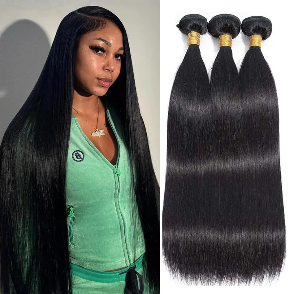 

100% Human Hair 30 36 Inch Raw Virgin Unprocessed Extensions Bone Straight Human Hair 1 3 Bundles Deal Double Weft Bulk