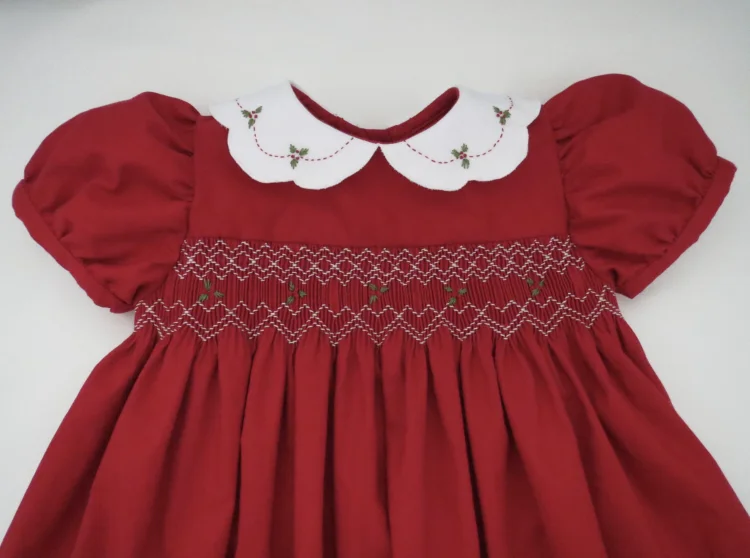 0-6Y Baby Girl Summer Dark Red Smocked Turkish Vintage Princess Dress for Birthday Holiday Easter Photography Eid