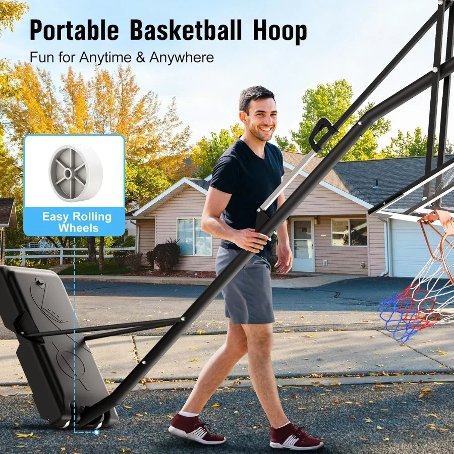 10FT Adjustable Outdoor Basketball Hoop System with PC Backboard and Wheels for Teens Youth Adults Easily Portable Basketball G