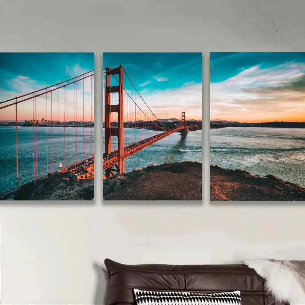 Golden Gate Bridge Dusk Poster Stickers Self-Adhesive Art For Bedroom Living Room Home Decor Modern Wall Decals Gift
