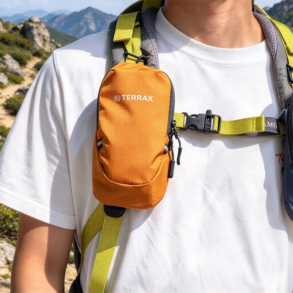 Mini mochila com alça, bolsa de ombro expansível para armazenamento de carteira, telefone, power bank, ideal para caminhadas, acampamento e esportes.