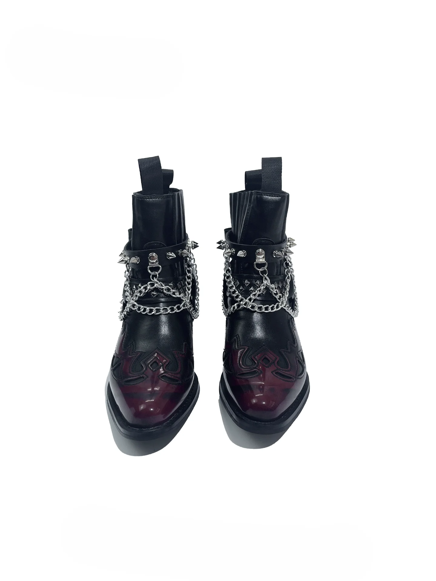 حذاء MIbvias على الطراز الأوروبي والأمريكي ذو نعل سميك ومخيط باللهب الغربي للدراجات النارية للرجال والنساء