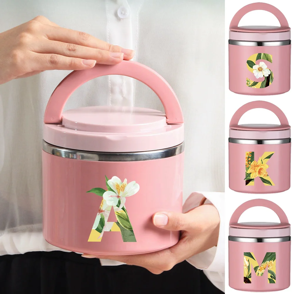 

Новая термокружка с цветочным узором, серия с буквами, изолированная чашка для супа, ланч-бокс для детей и рабочих, портативный контейнер для обеда, простой бенто-бокс для кемпинга и пикника