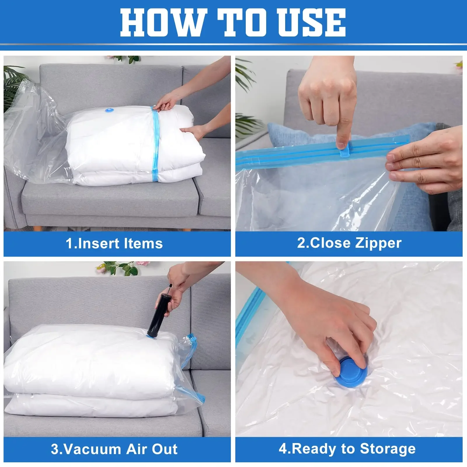 6 Size Vacuum Storage Bags Vacuum Seal Bag Space Saving Bags for Comforters Clothes Pillow Bedding Blanket Storage