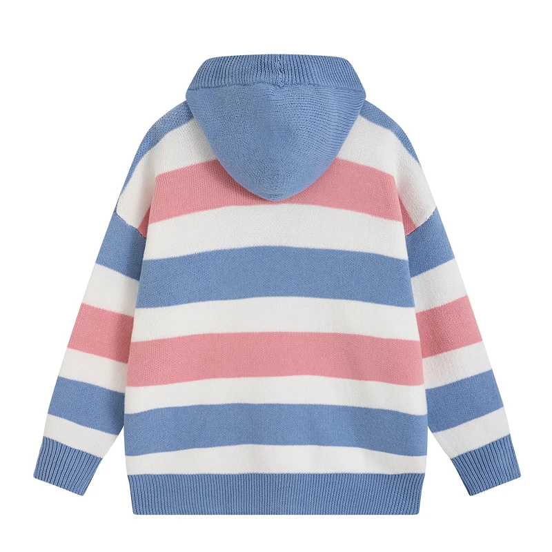 2025 Autumn Winter Men's Striped Knit Pullovers Loose Casual Patchwork Streetwear Sweater Male Knitted Hooded Pullover Sweaters