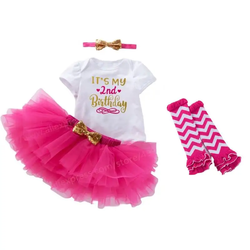 

Baby Girl 2nd Birthday Party Cake Smash Outfits Romper Skirt Headband Leg Warmers Christening Dresses Ball Gown