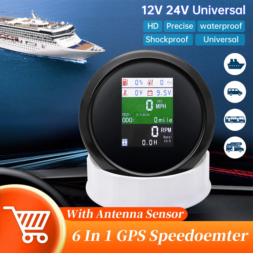 6 In 1 Digital Car Speedometer With GPS Antenna Multifunctional GPS Speedo Meter With Alarm Tachomter For Diesel Gasoline Car