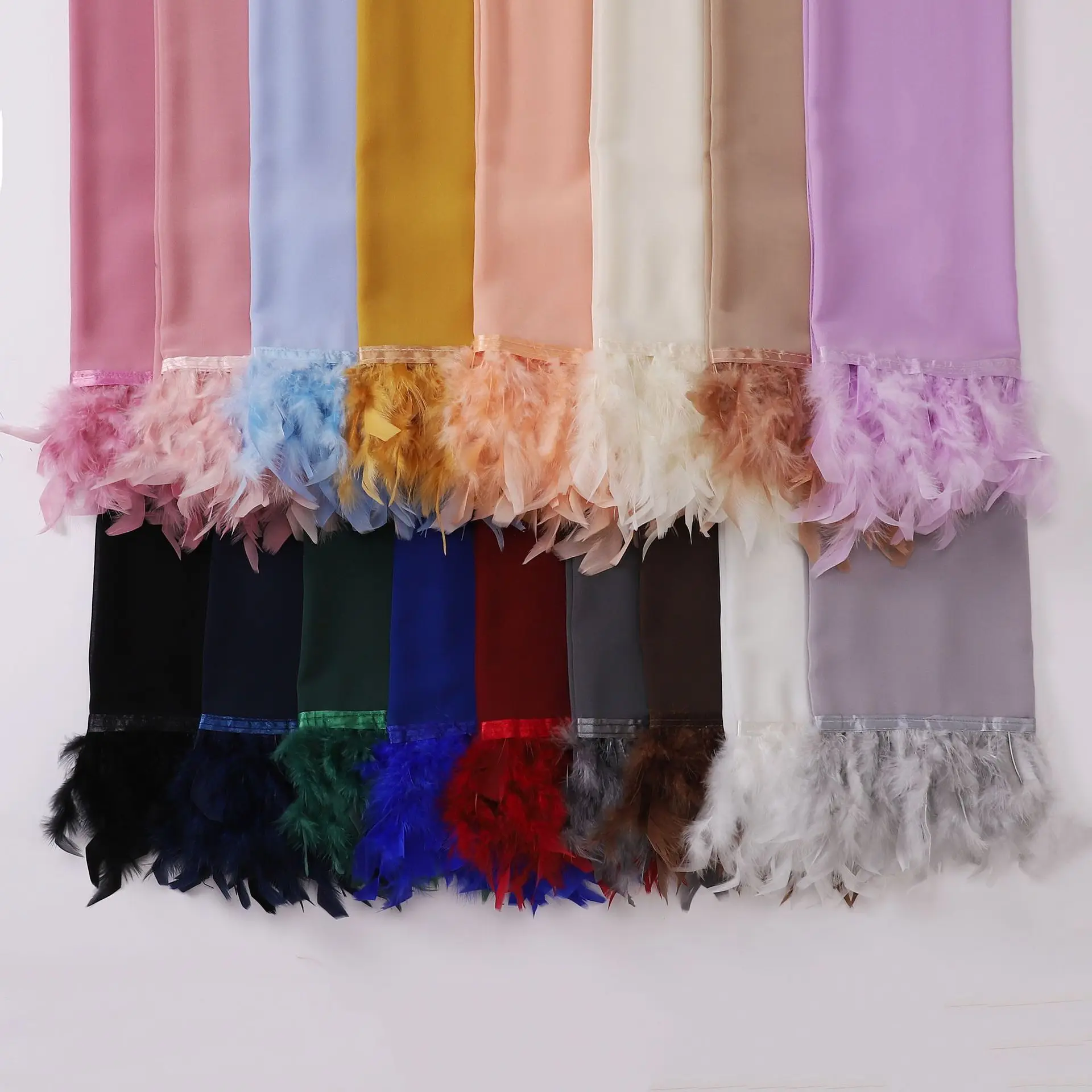 New Plain Chiffon Hijab Women Scarves Ostrich Hair Tassel Handmade Feather Shawl Headwear Wrap Headscarf Scarf Foulard Scarf