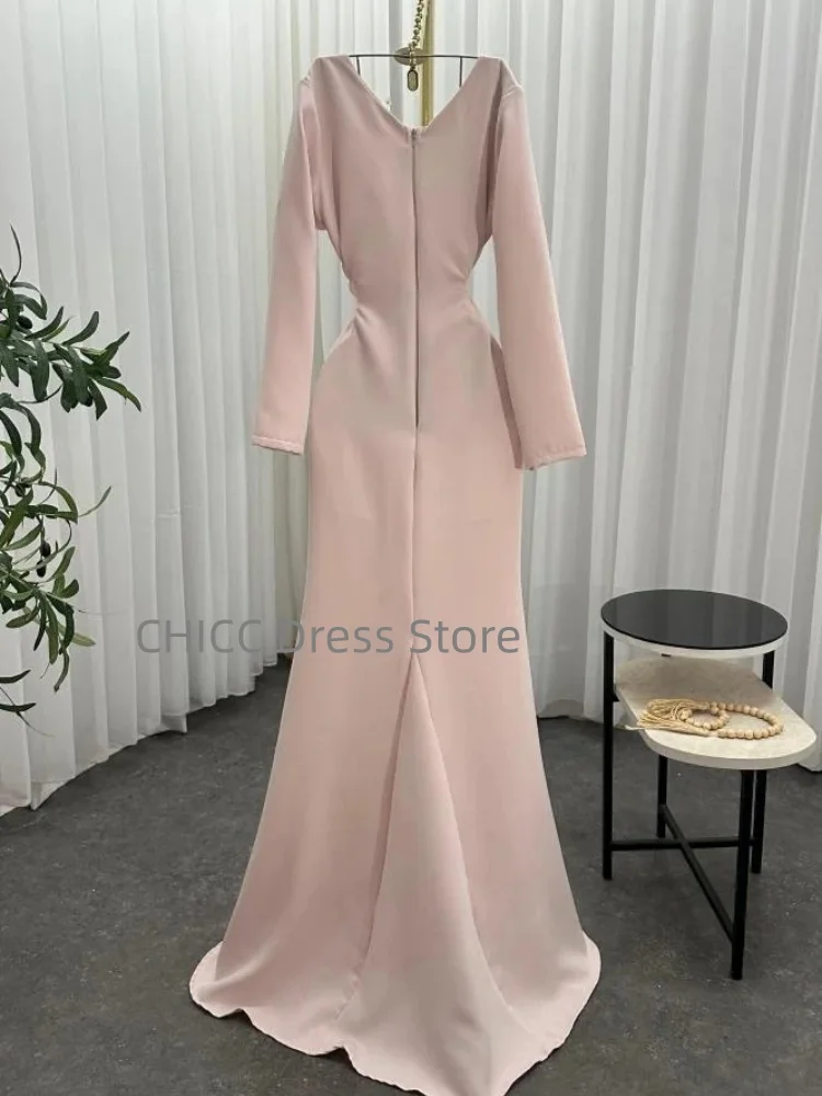 Robes de soirée modestes col en v à manches longues robe de bal sirène fleurs 3D occasion formelle robe de soirée d'invité de mariage personnalisée