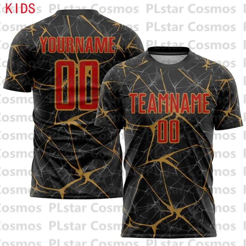 Custom Black Red-Gold Sublimation Soccer Uniform Jersey 3D Printed Kids Football Jersey Boys Tops Girl Tees