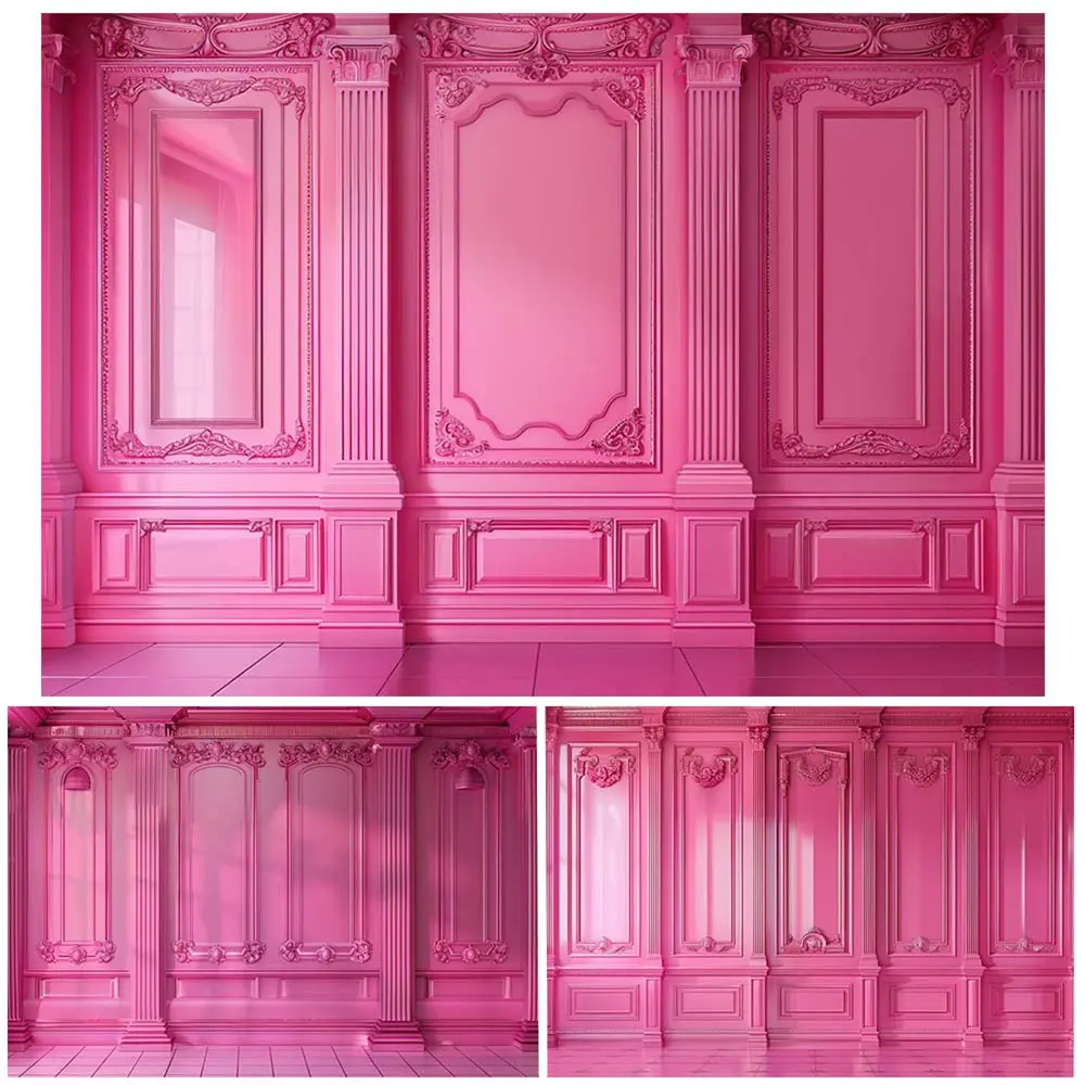 Mocsicka Barbie Pink Backdrop for Photography European Palace Wall Pink Floor Woman Girl Art Photo Background Photo Studio Props