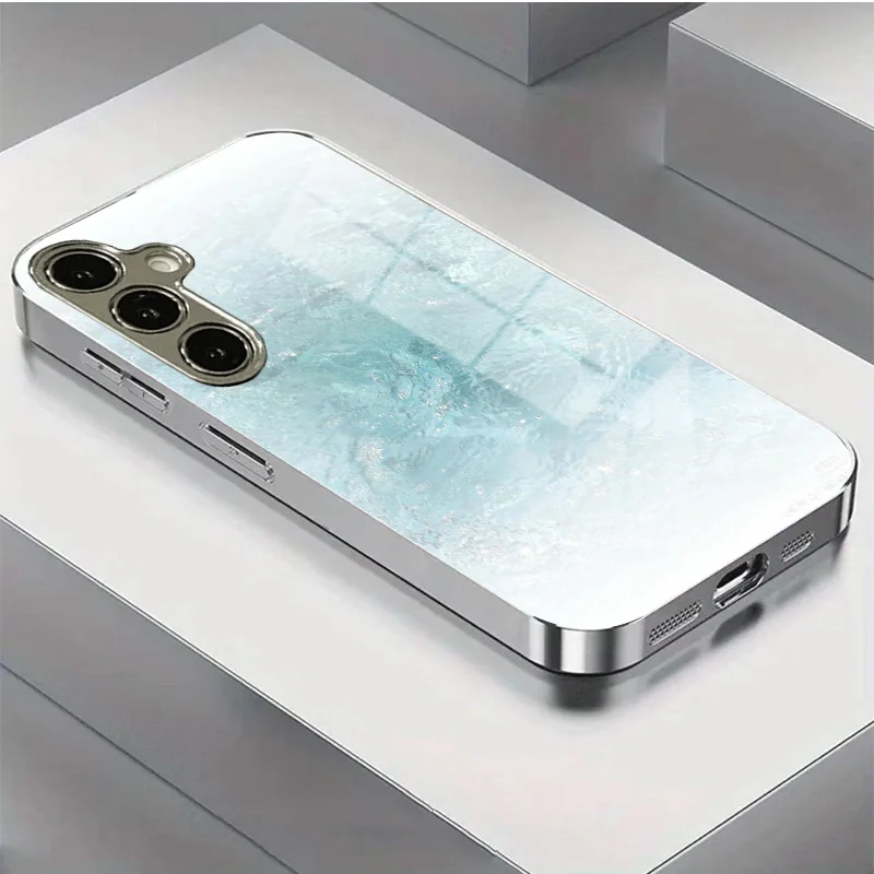 Rippling Blue Wave Electroplated Glass Design Business Case for Samsung Galaxy S26/S25/S24/S23/S22/S21 and other models
