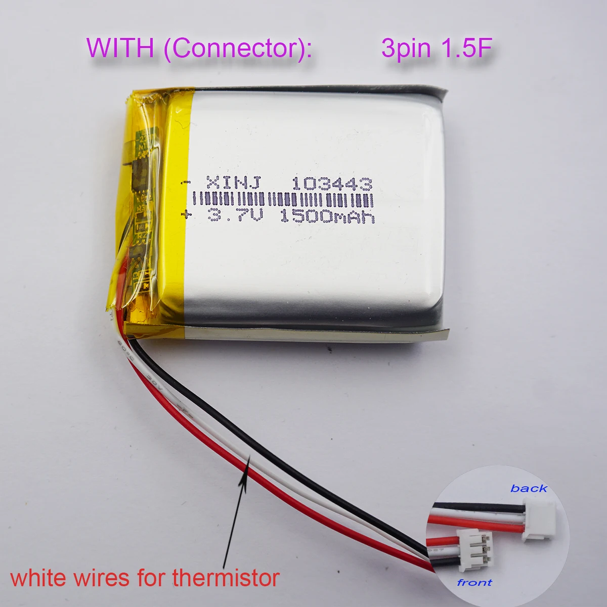 3.7 فولت 1500 مللي أمبير 5.55 وات في الساعة الثرمستور 3 أسلاك بطارية ليثيوم بوليمر 103443   موصل 3Pin 1.5 مم للكمبيوتر اللوحي Drift Camera DashCam GPS