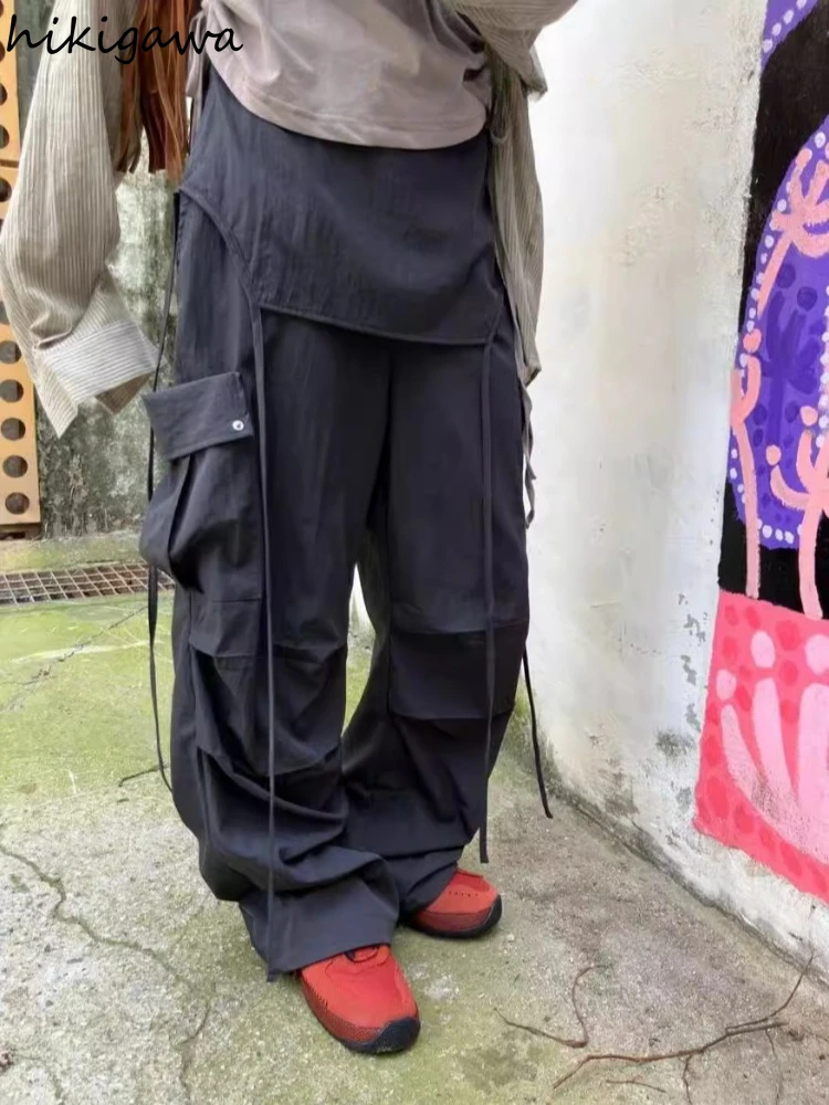 

Уличная одежда, брюки Y2k, винтажные шикарные Pantalon Femme, повседневные широкие брюки с карманами и эластичной резинкой на талии, новинка 2024, брюки в стиле Харадзюку