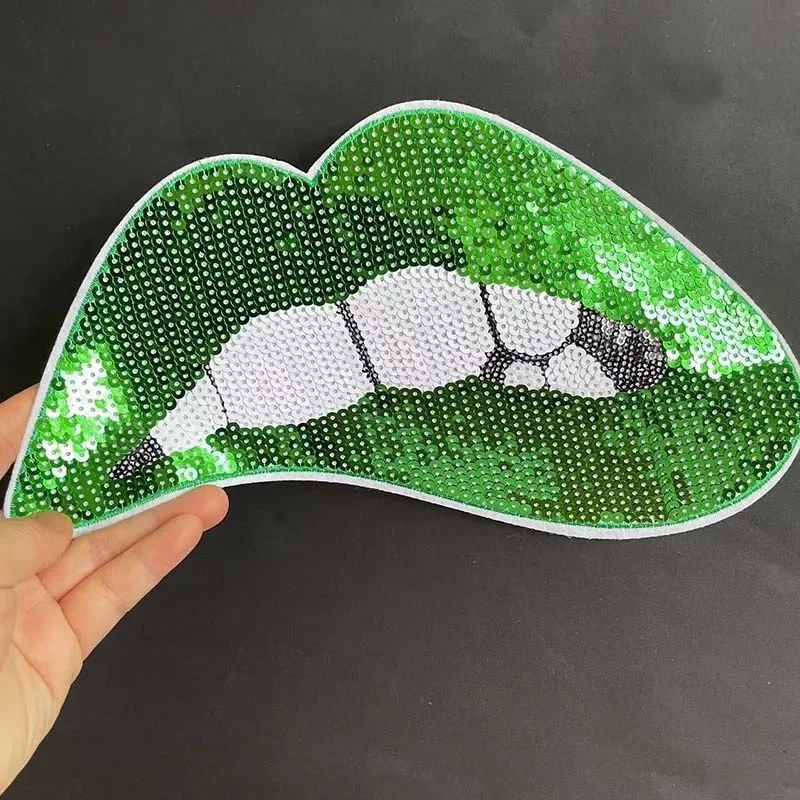 27*14CM/ Big Mouth Embroidery Sequin Applique Iron On Patch,Sequins Lip Patches Sitckers Thermocollant For T shirts,Clothing