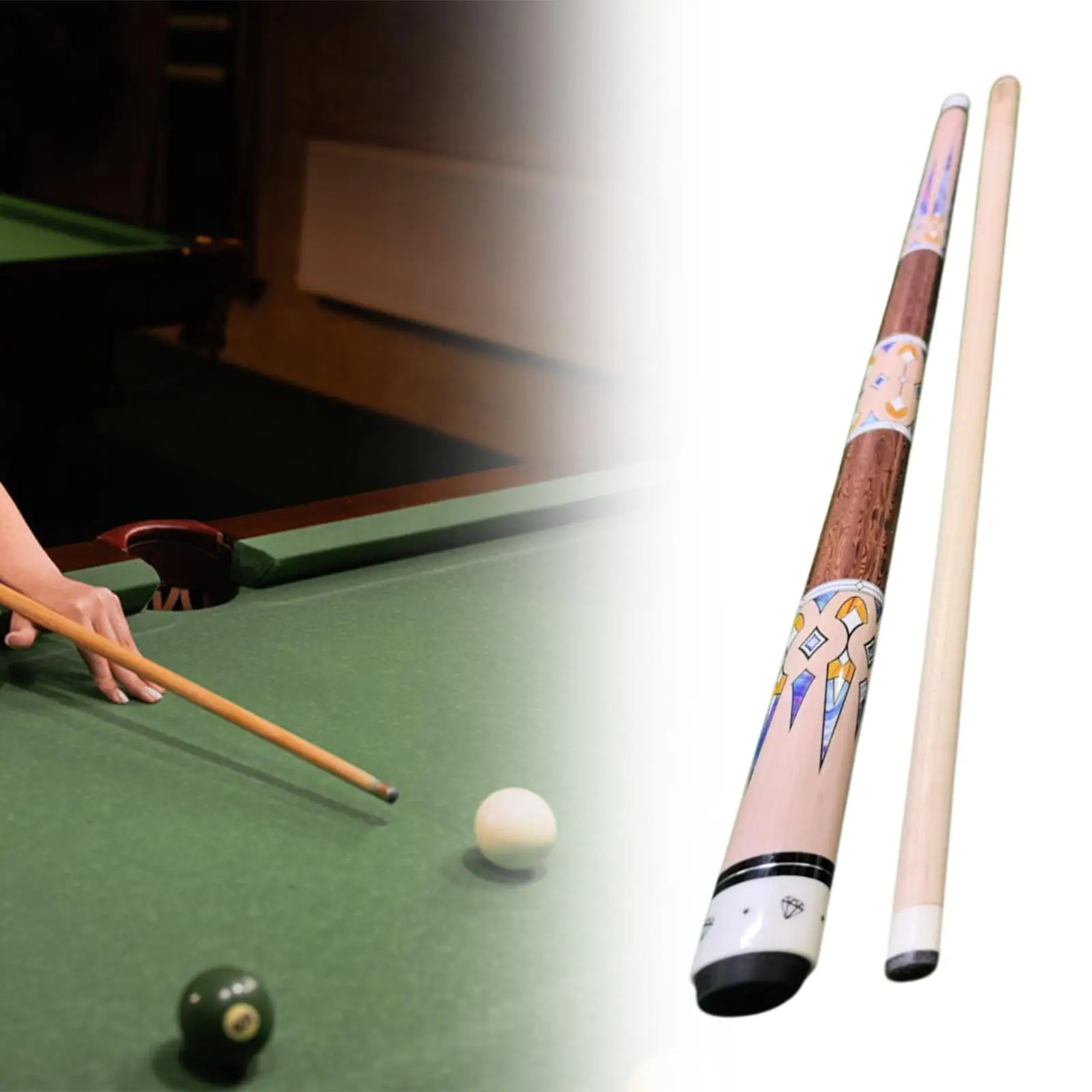 

Portable Pool Cue Stick 1/2 Split Design Wooden Billiard Stick Professional 13mm Tip for Billiards and Snooker