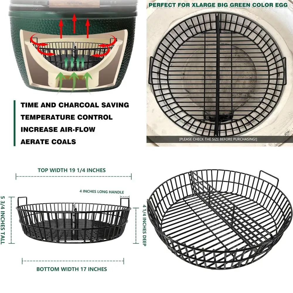 

Large Charcoal Fire Pit Bowl for XL Big Green Egg, Durable Steel Ash Pan with Grip, XL Big Green Egg Grill Charcoal Basket