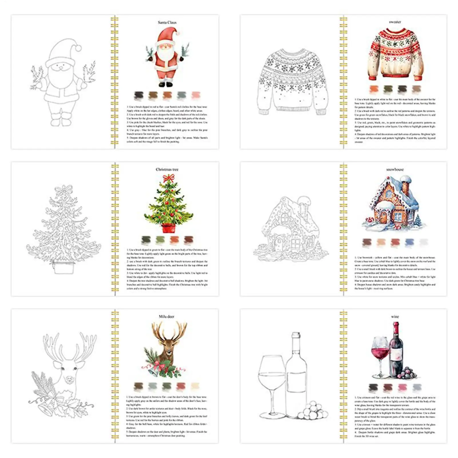 Beginner Watercolor Workbook Christmas Watercolor Workbooks Coloring Book Art Crafts Paper Drawing Coloring For Teens Adults