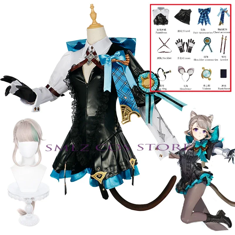 Special offer sisters Lynette cosplay anime impact twins costume uniform dress wig set Halloween party outfit for woman