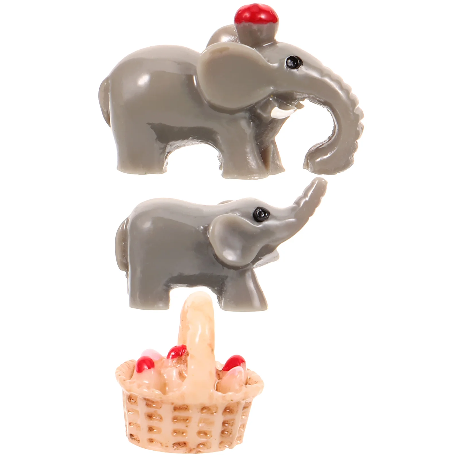 

1 set Mini Resin Elephant Baby Flower Basket Set 2cm Lovely Animal Figurines for DIY Micro Landscapes Desk Bookshelf Decor