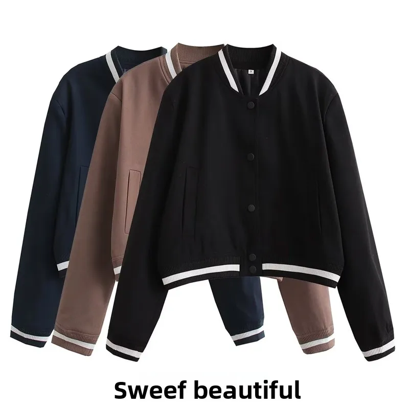 

Women's Short Baseball Jacket Commute Color Block Spring Autumn Street Style Long Sleeve Polyester Fiber Coat 1255806