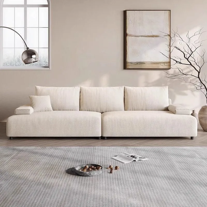 New cotton-linen sofa, small apartment, cream-style minimalist modern lazy sofa, living room straight row sofa