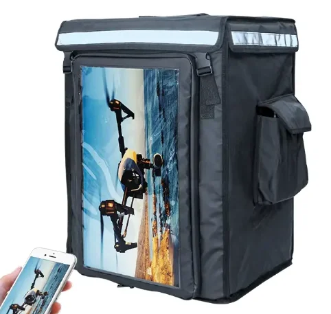 Dynamic Full Color LED Backpack for Motorcycle Ride Delivery 3D Fashionable Food Delivery Boxes Promotion LED Screen Display