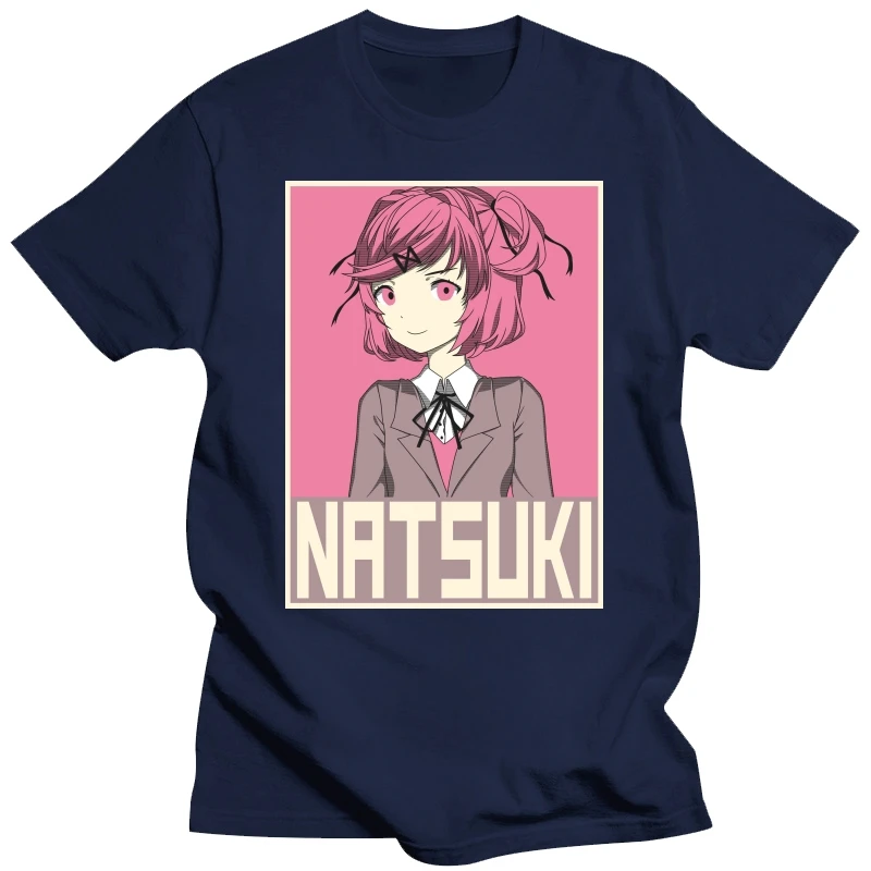 Mens Short sleeve  Natsuki Poster Doki Literature Club Men's Black fashion summer T-Shirts Tees Clothing