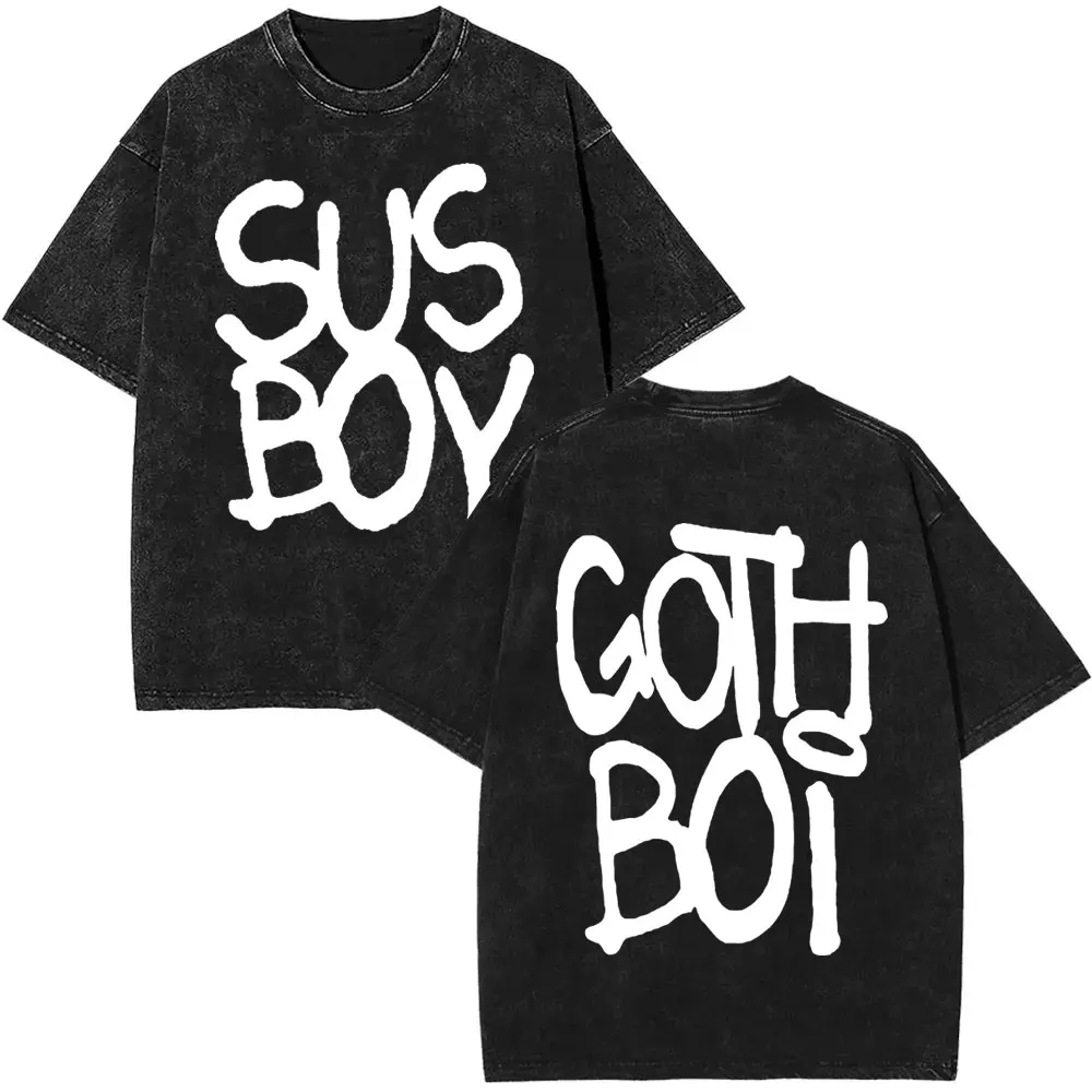 غسلها خمر مغني الراب ليل اللمحة مزدوجة الوجهين طباعة تي شيرت الرجال النساء موضة الهيب هوب المتضخم قصيرة الأكمام تي شيرت الشارع الشهير