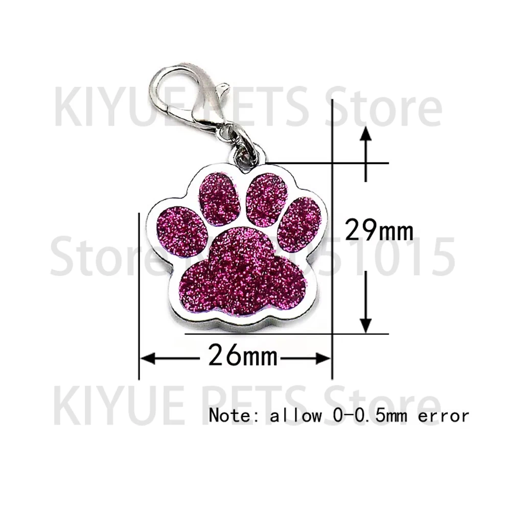 100Pcs Glitter Paw Pet ID Tag Metal Dog Cat Collar Name Tag with Lobster Clasp  Pet Identification Tag Pendant Pet Accessory