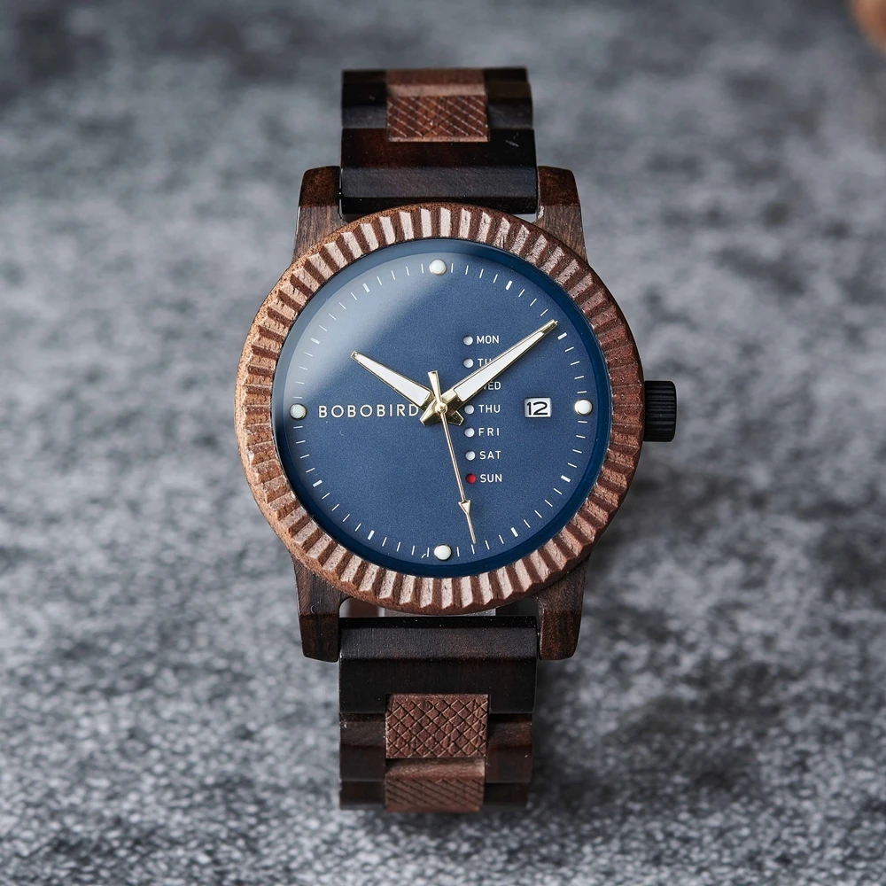 Men's Quartz Watch Simple Fashion New Couple Wooden Watch BOBOBIRD Top Brand Timepieces Week Date Display Custom Unique Gift Box