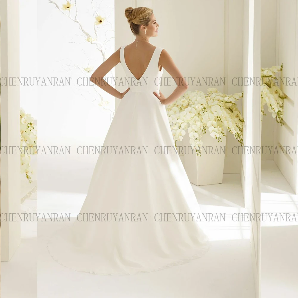 Classic Plus Size ChiffonWedding Dresses For Bride V-neck A-line Bridal Gowns Sleeveless Removable belt Brides dress Customized
