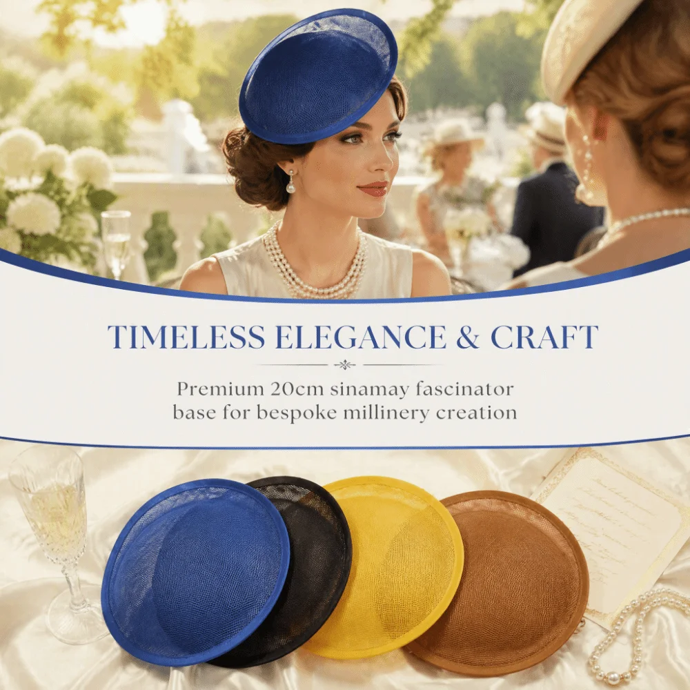 Solid Color Linen Yarn Fascinator Hat Base Wide Brim 20cm Vintage Fascinator Hat 1920s Hair Accessories Formal Hat