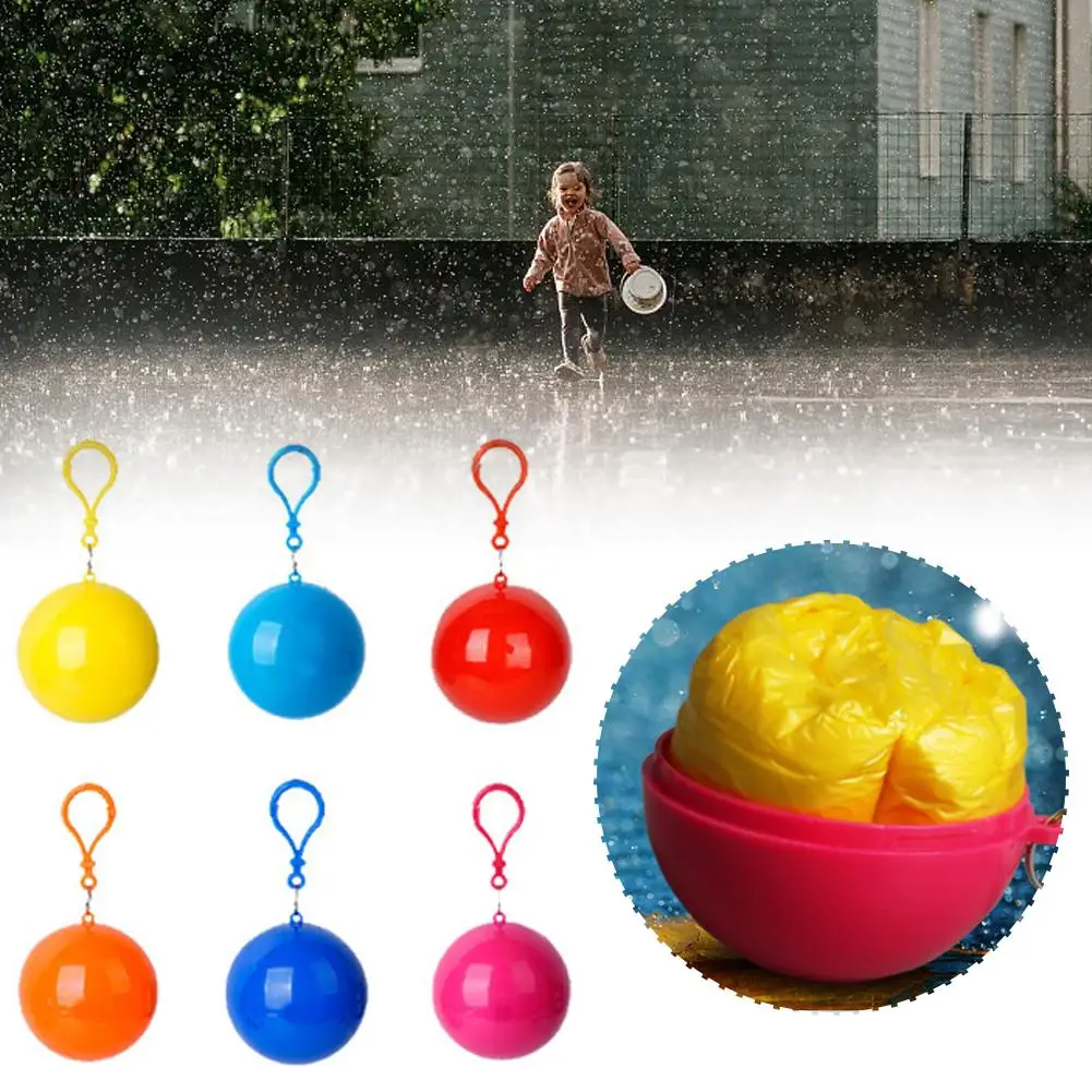 Portable Raincoat Colorful Ball Rain Poncho With Keychain Camping Adults Ball Waterproof Hooded Outdoor Hiking Keyring L4Y3