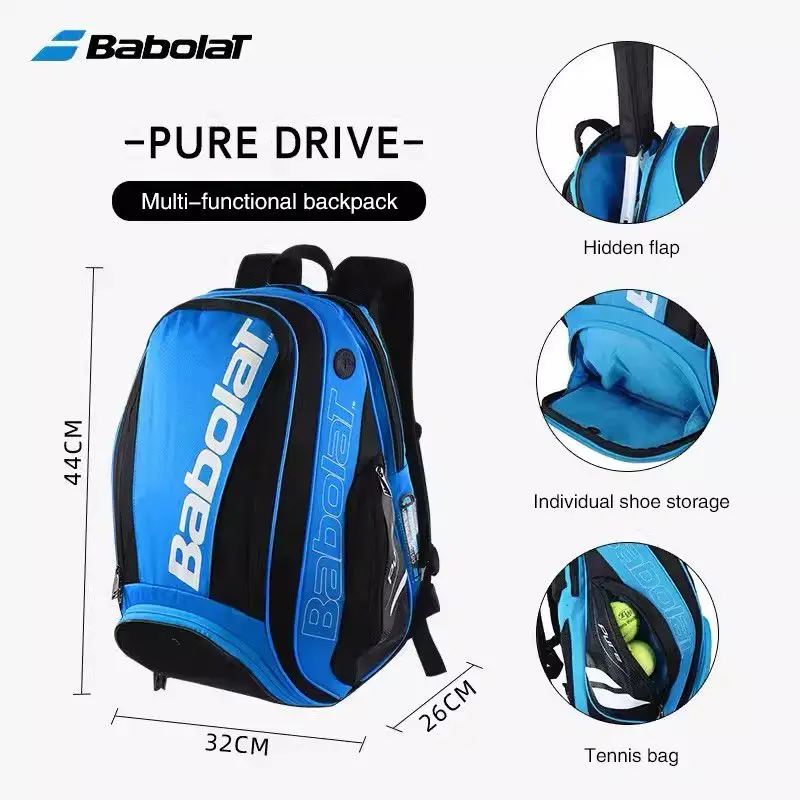 BABOLAT PURE AERO-Bolsa de Raquete de Tênis, Pacote 2, Multifuncional, Squash, Tênis, Badminton, Mochila de Ombro com Compartimento de Sapato